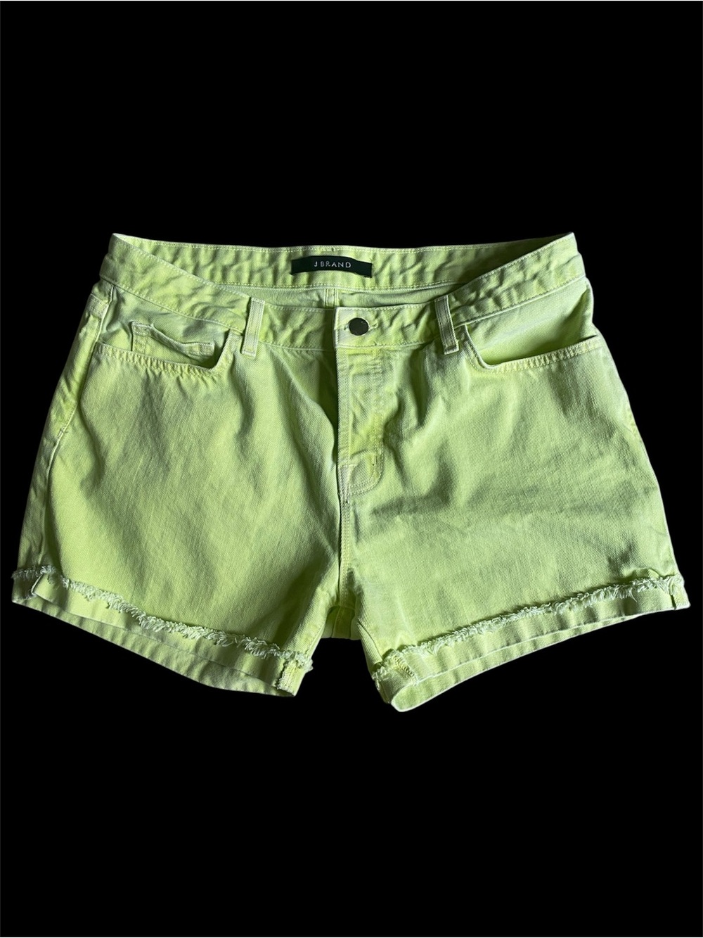 J Brand Lime Sherbet High-Rise Frayed Hem Denim Shorts